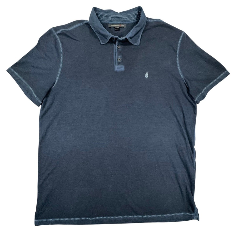 John Varvatos Victor Peace Sign Polo Shirt Mens Large Washed Blue Cotton